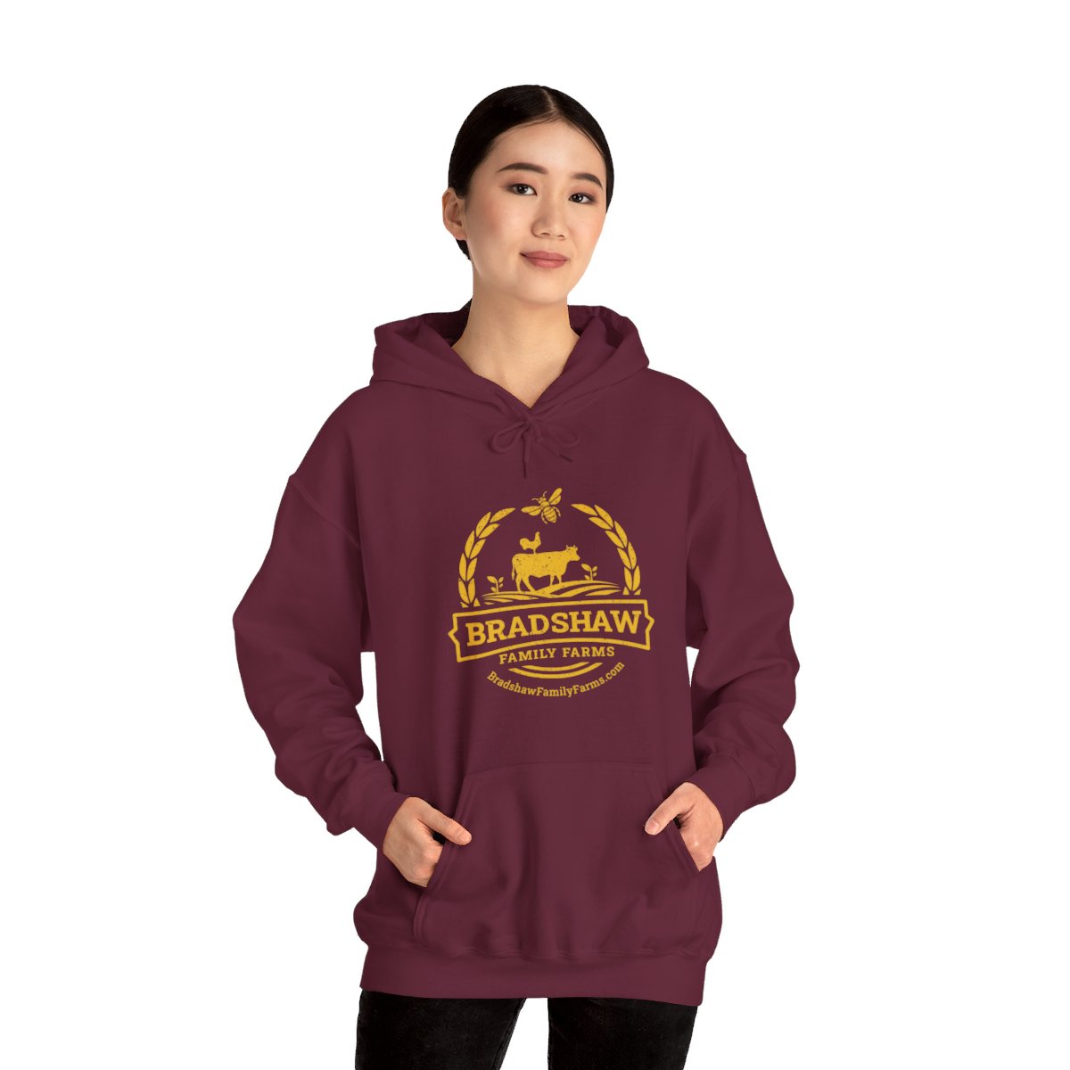 Bradshaw family farms logo on hoodie
