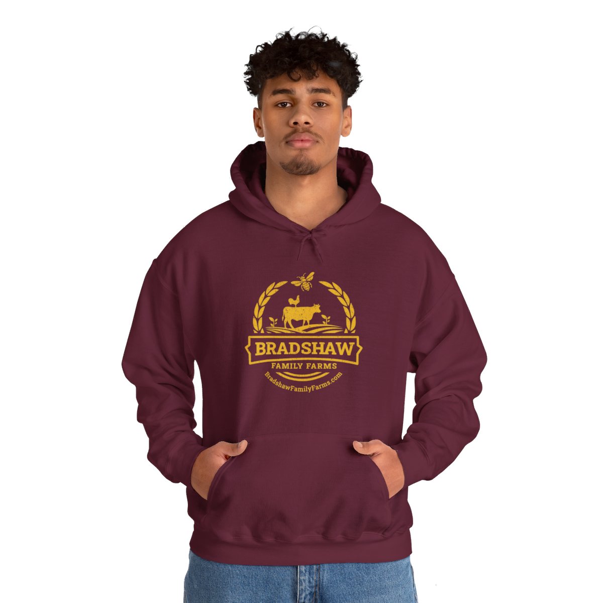 Bradshaw family farms logo on hoodie