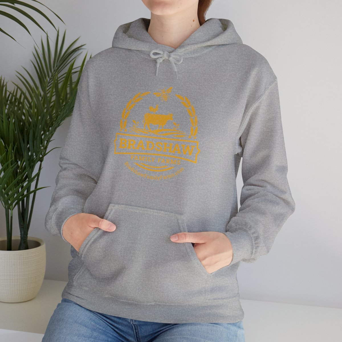 Bradshaw family farms logo on hoodie