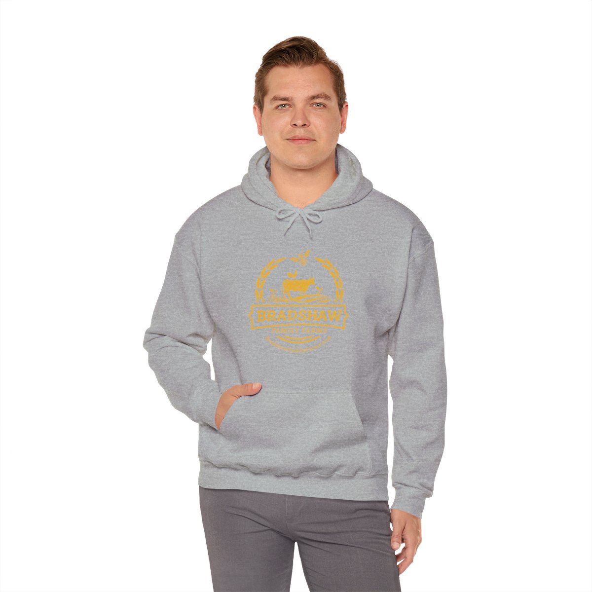 Bradshaw family farms logo on hoodie
