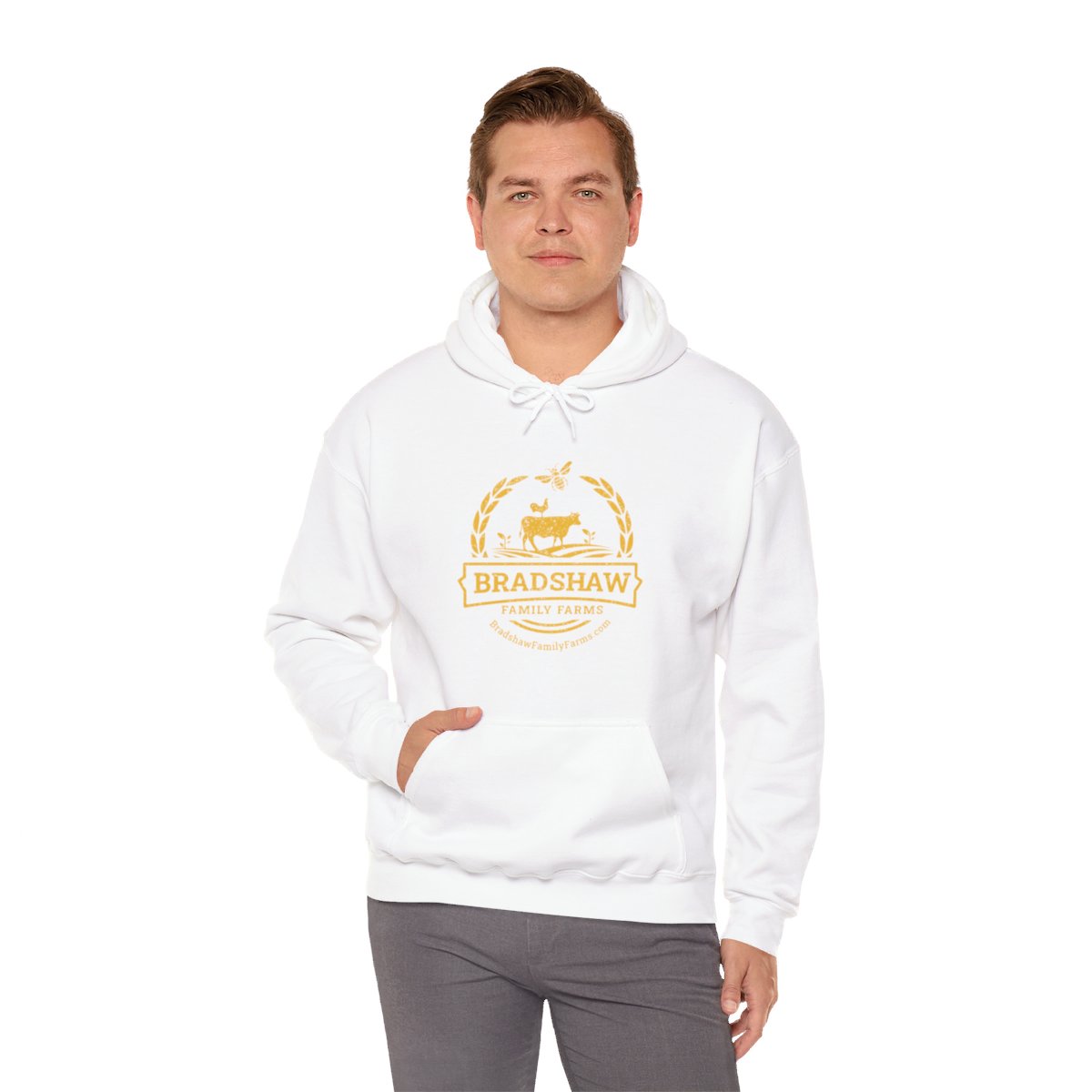 Bradshaw family farms logo on hoodie