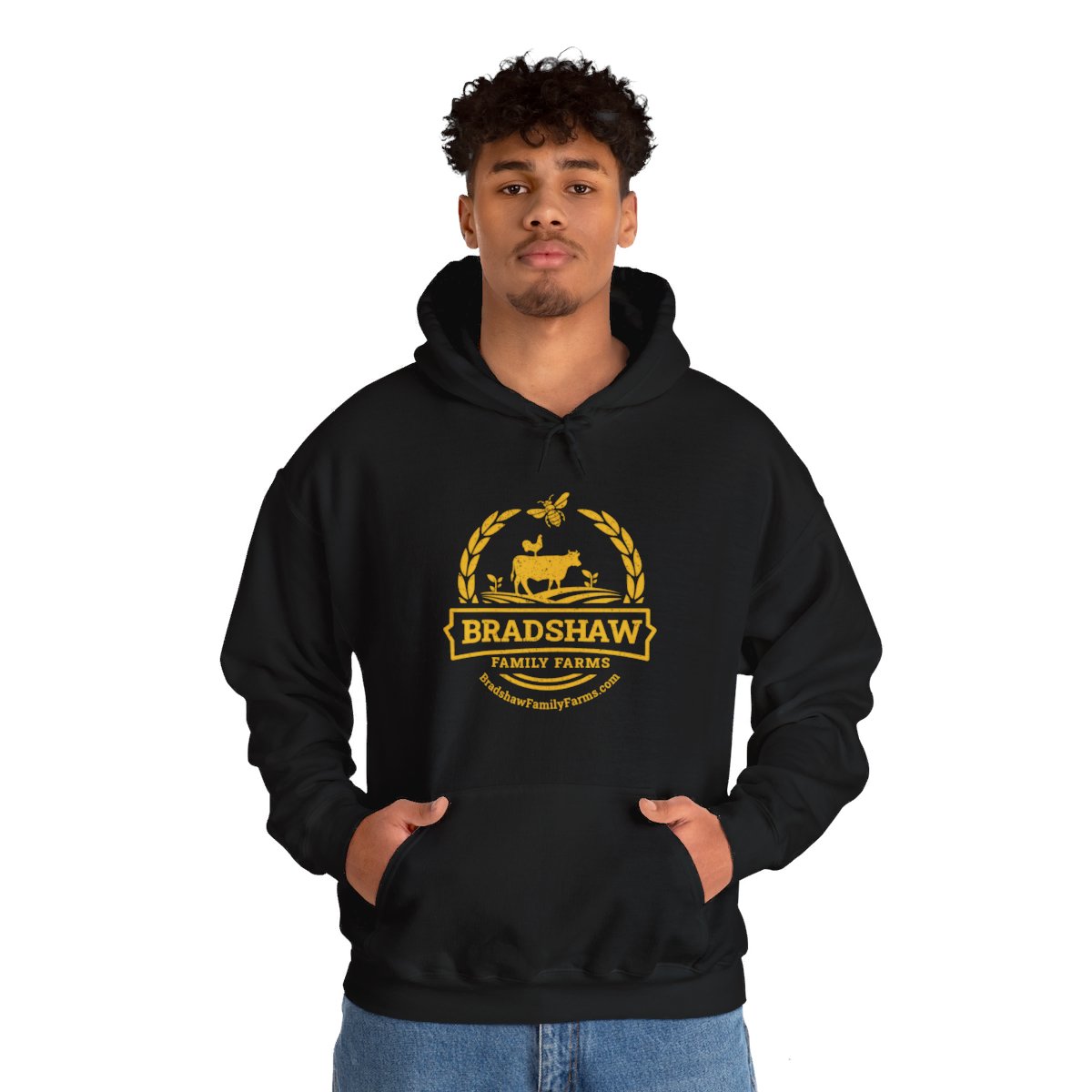Bradshaw family farms logo on hoodie